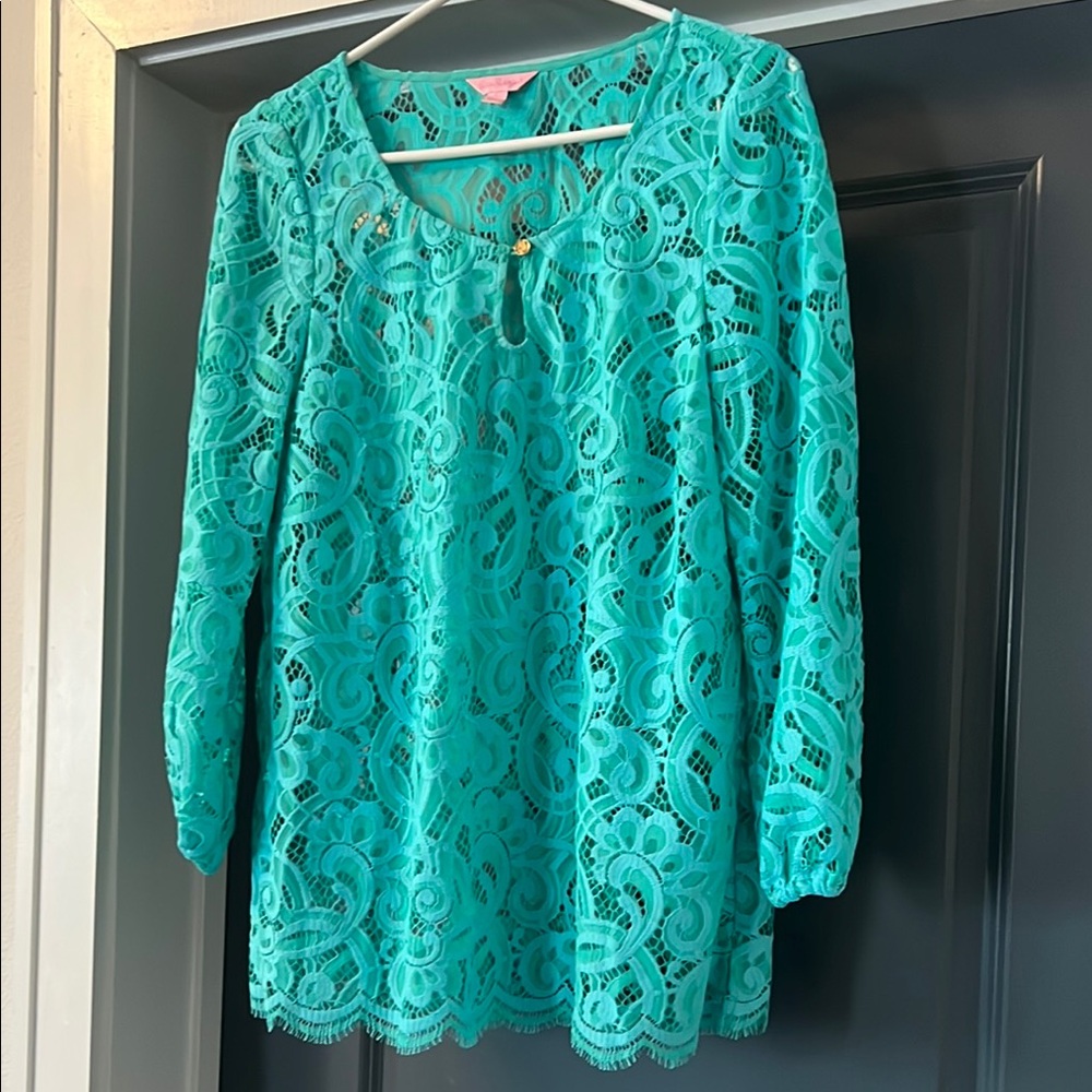 Lilly Pulitzer Blue Green Lace Blouse Relaxed Fit